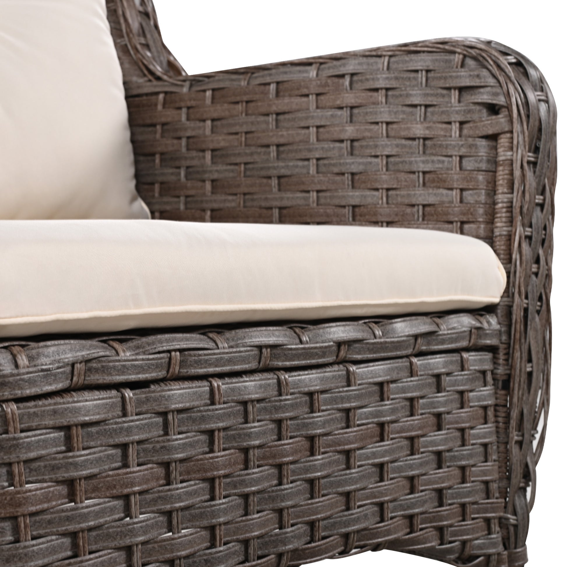 K&K 5 Pieces Outdoor Patio Furniture Set With Pet House Cool Bar And Retractable Side Tray, Rattan Wicker Patio Swivel Rocking Chairs Set Of 2 With Ottomans For Backyard, Porch, Balcony, Beige Yes Rocker & Glider Brown Beige Seats 2 Weather Resistant