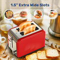 2 Slice Toaster With 6 Browning Setting And 3 Function, Extra Wide Slot & Removable Crumb Tray, Retro Stainless Steel Style, For Bread & Waffle Red Stainless Steel