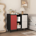 Sideboard Buffet Cabinet, Black Storage Cabinet With Red Doors2 Drawers With Unique Panel Styling And 2 Open Storage Compartment, Modern Coffee Bar Cabinet Accent Cabinet For Kitchen, Dining Room Black Red Mdf