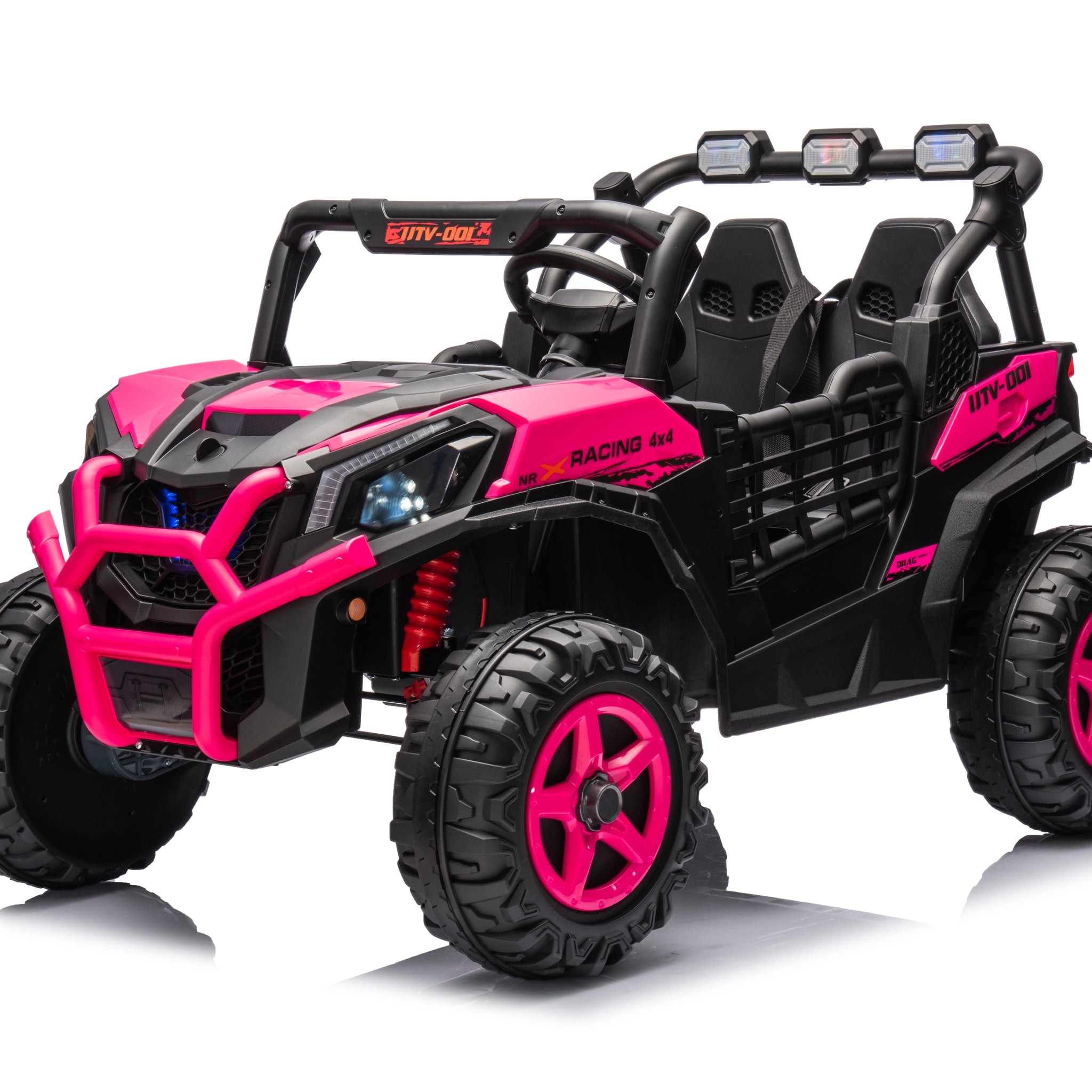 24V Ride On Toys 4Wd Ride On Cars With Remote Control, 2 Xl Seater Electric Car For Kids, Power Car Wheels, Utv 4*200W Motor, Bluetooth, Music, Lights, 3 Speeds,Pink Pink Abs