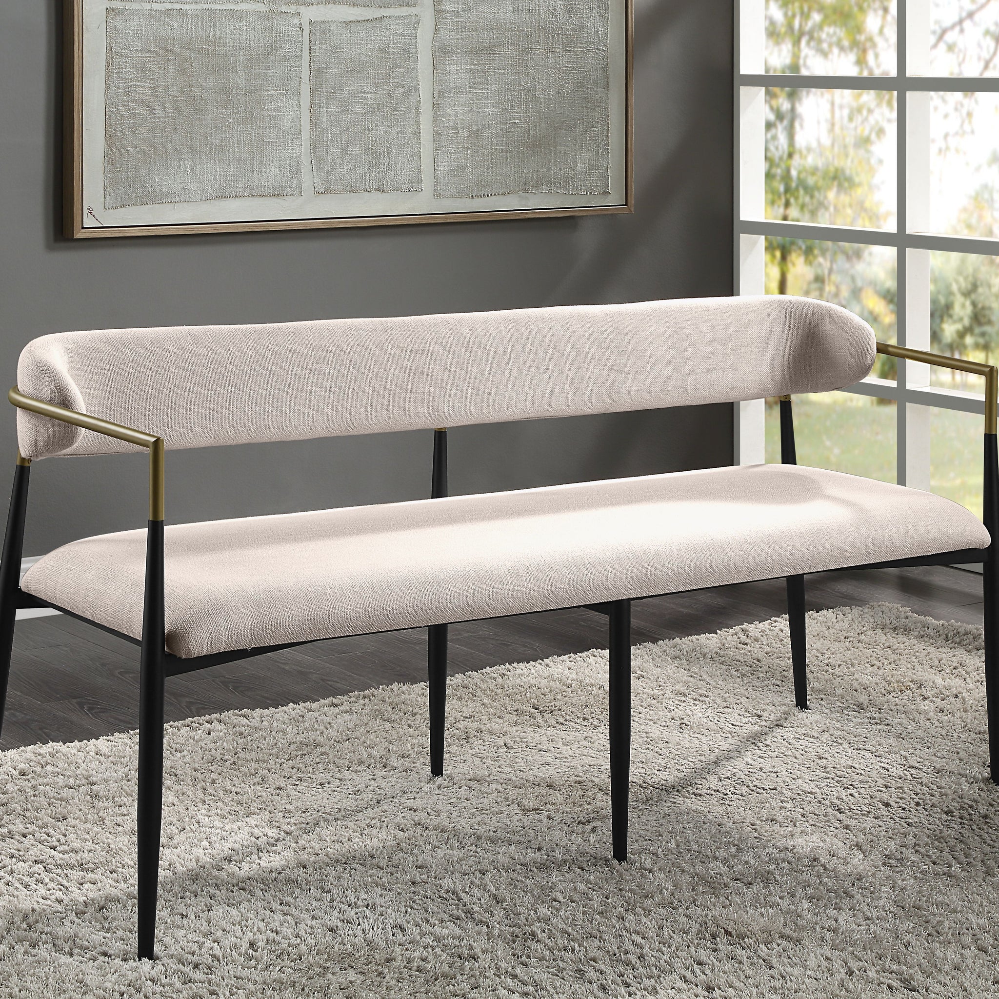 Jaramillo Bench, Beige Chenille & Black Finish Dn02698A Beige Upholstered