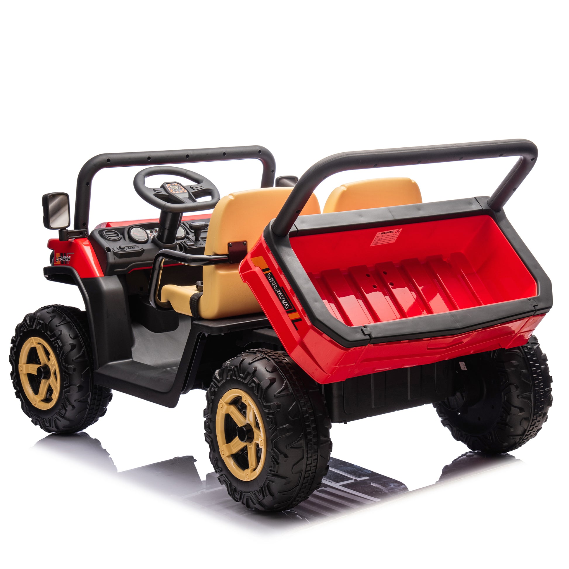 24V Xxxl Kids Ride On Utv W Parents Remote Control,Two Seater,Automatic Tipping Bucket,Rear Wheel Suspension,Slow Start,Portable Handle,Safety Belt,Led Light,Usb,Mp3,Bluetooth,Horn For Kids Aged 3 8. Red 50 99 Lbs Polypropylene