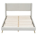 Queen Size Corduroy Platform Bed With Metal Legs, Beige Old Sku:Wf300238Aaa Queen Beige Corduroy