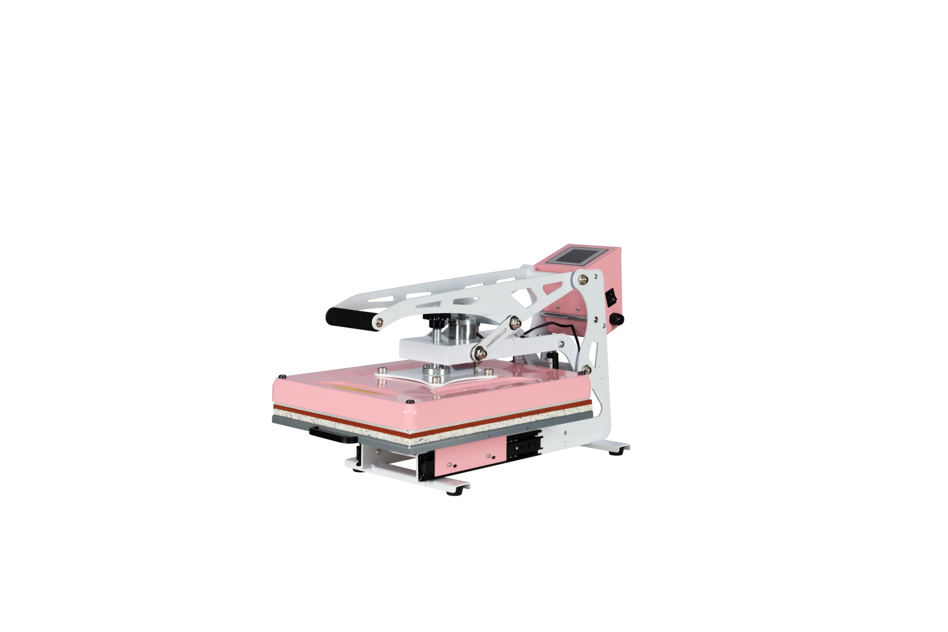 13X18 Semi Automatic Heat Press Machine With Auto Open And Slide Out Base Pink White Aluminium