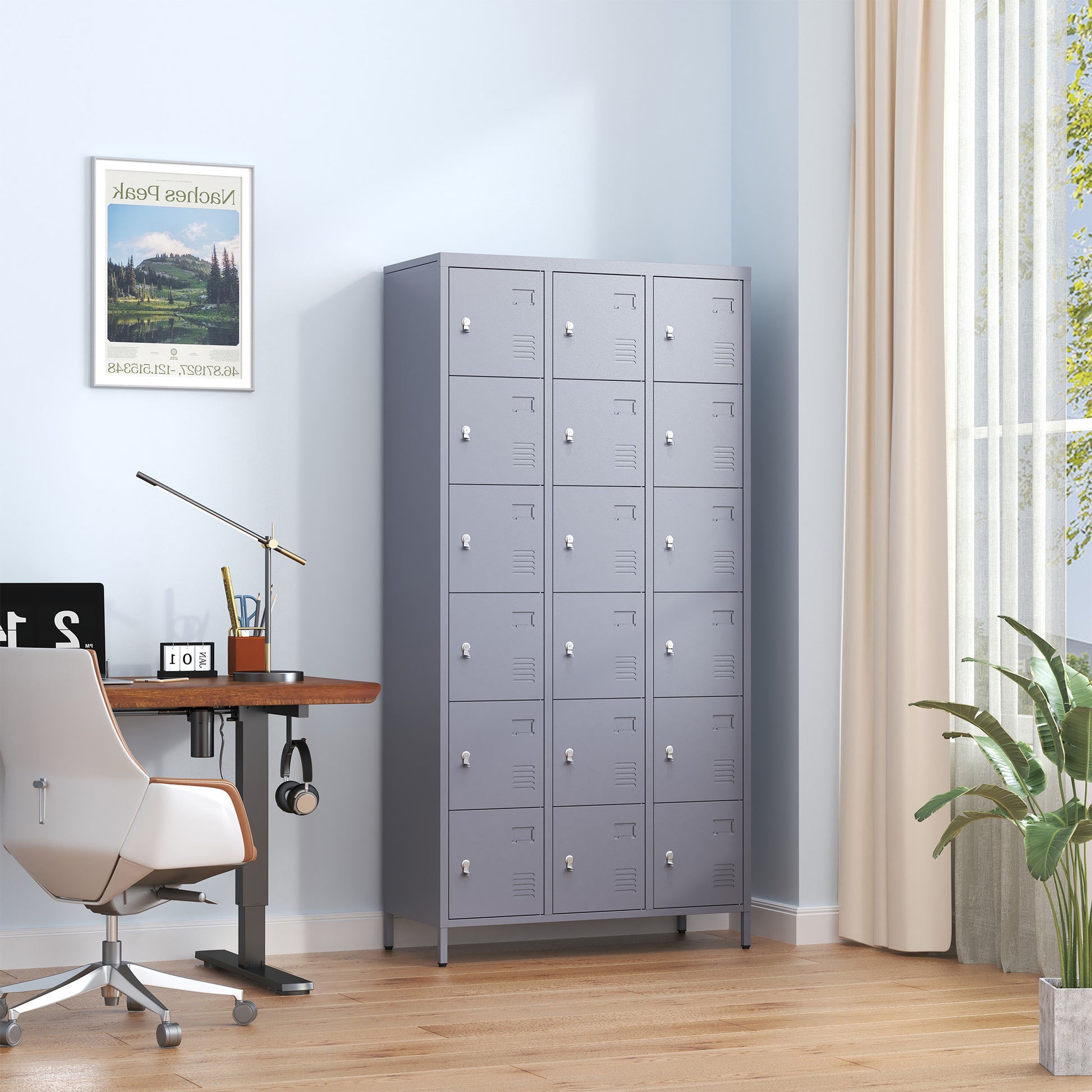 18 Door 72"H Metal Lockers With Lock For Employees,Storage Locker Cabinet For Home Gym Office School Garage,Easy Assembly,Gray 5 Or More Spaces Gray Primary Living Space Door Locks Modern Metal