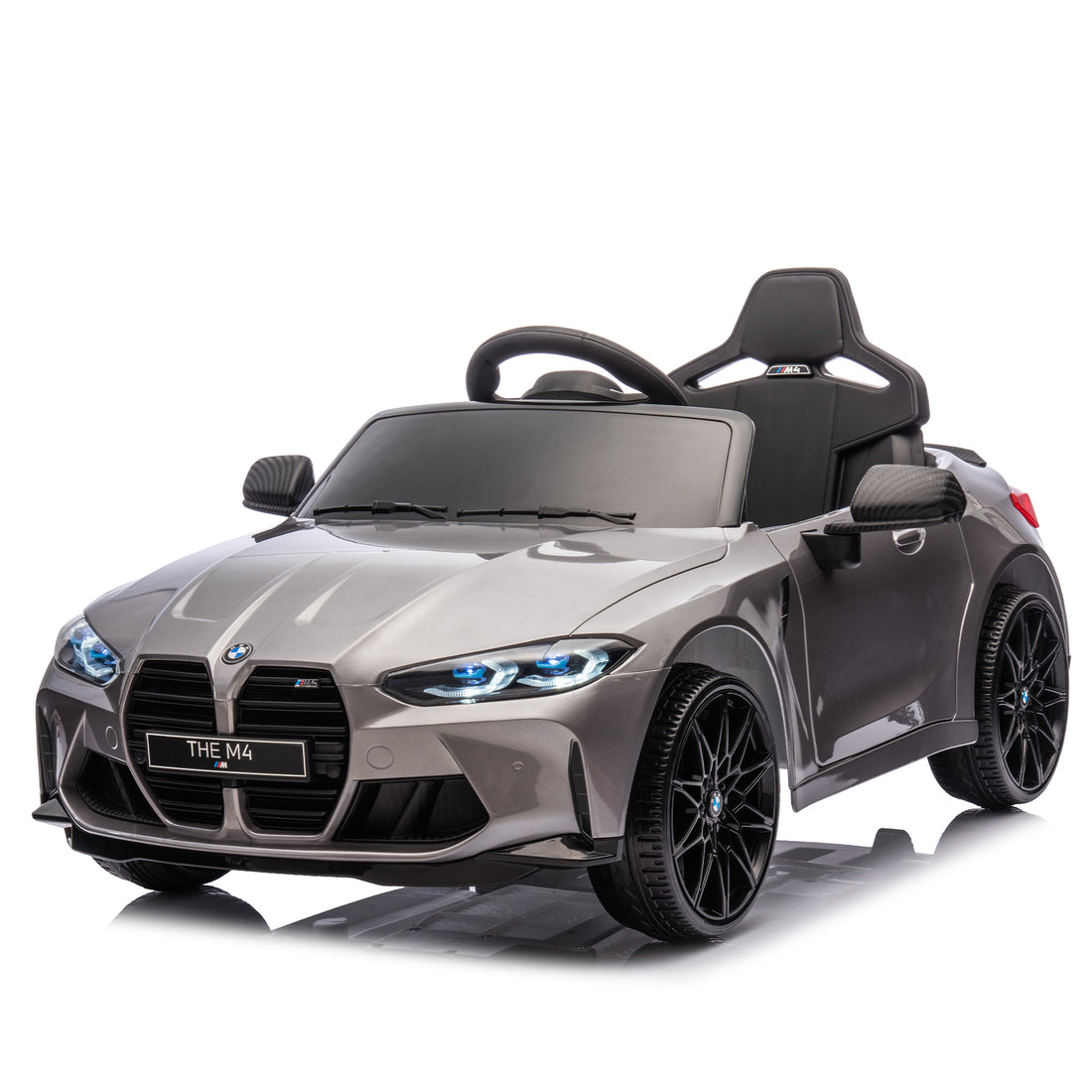 Bmw M4 12V Kids Ride On Painting Toy Car 2.4G W Parents Remote Control,Three Speed Adjustable,Power Display, Usb,Mp3 ,Bluetooth,Led Light,Story,A Handle With Wheels And A Pull, Easy To Carry Silver Polypropylene