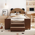 Twin Size Upholstered Daybed With Bear Shaped Headboard, Hydraulic System Andmesh Fence, Brown Brown Velvet