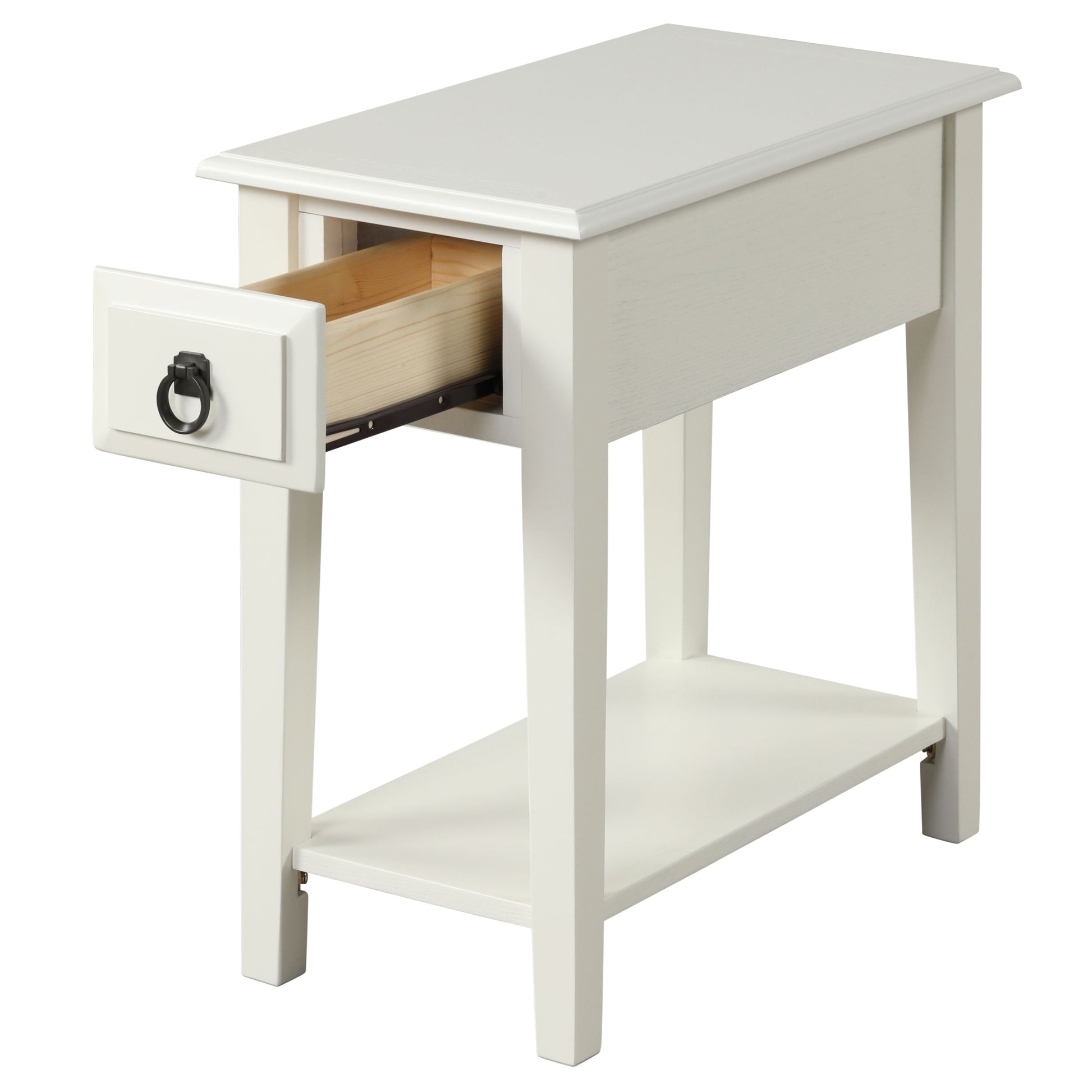 White 1 Drawer Accent Table With Shelf White Primary Living Space Drawers Rectangular Solid Wood