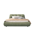 Queen Size Upholstered Platform Bed With Oversized Padded Backrest, Thickening Pinewooden Slats And Solid Wood Leg,Green Box Spring Not Required Queen Green Wood Pine Polyester Solid Wood