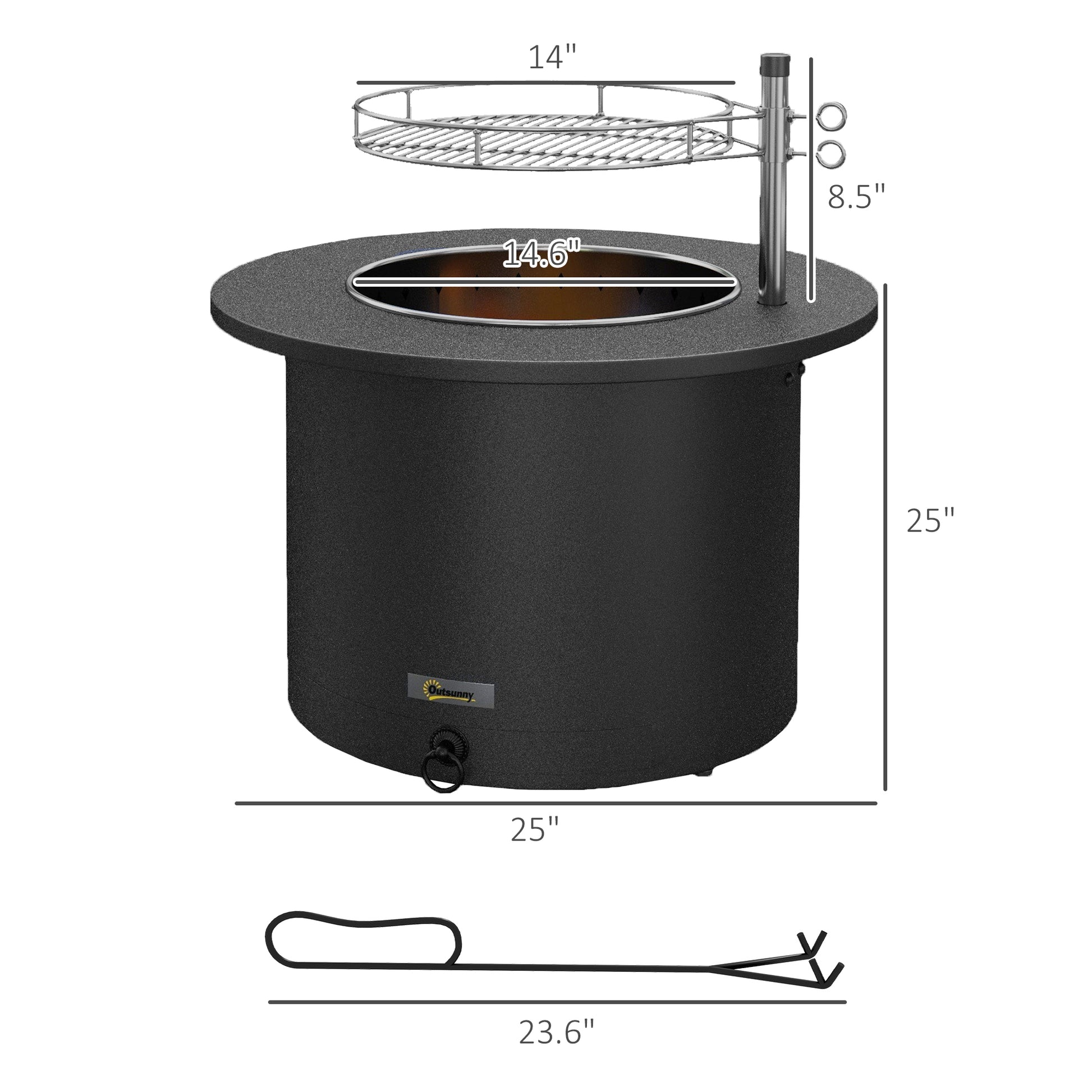 Outsunny 2 In 1 Smokeless Fire Pit, Bbq Grill, 25" Portable Wood Burning Firepit With Cooking Grate, Ash Tray & Poker, Low Smoke Camping Bonfire Stove For Patio Picnic, Stainless Steel, Black Black Stainless Steel