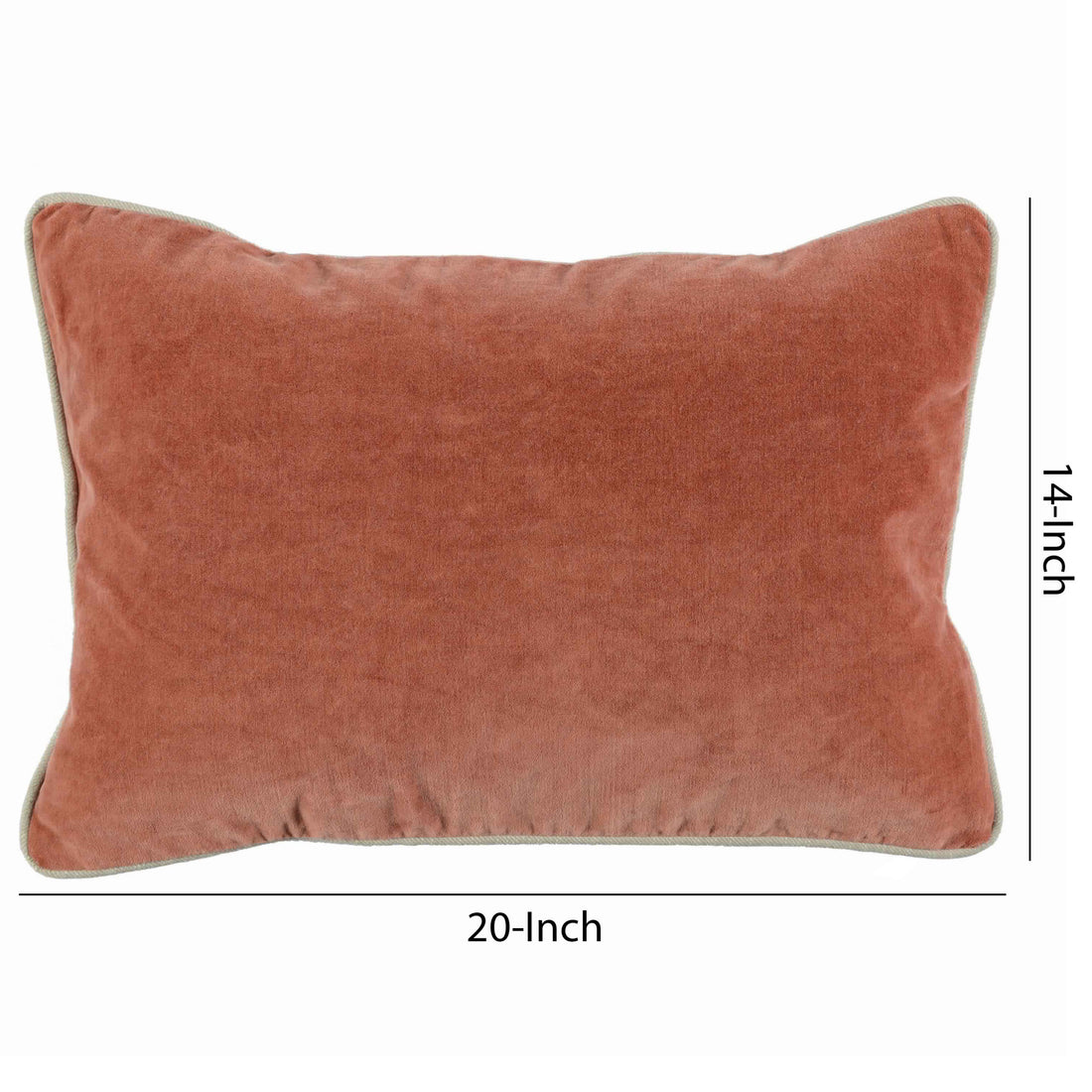 Rectangular Fabric Throw Pillow With Solid Color And Piped Edges, Terra Cota Light Brick Red Fabric