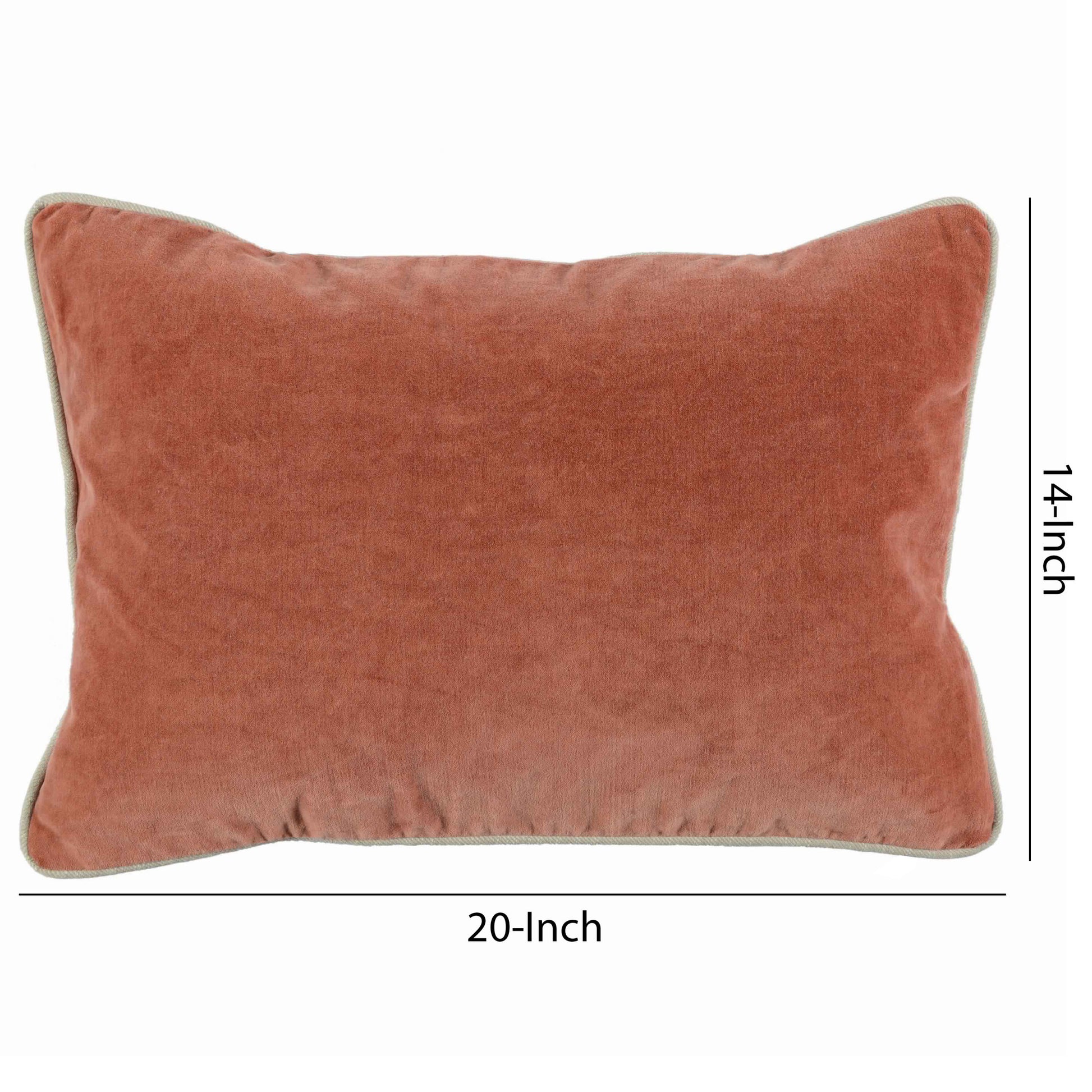 Rectangular Fabric Throw Pillow With Solid Color And Piped Edges, Terra Cota Light Brick Red Fabric