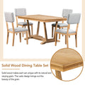 Rustic 5 Piece Dining Table Set With 4 Upholstered Chairs, 59 Inch Rectangular Dining Table With Trestle Table Base, Naural Wood Dining Room Solid Wood Rubberwood Rectangular Dining Table With Chair