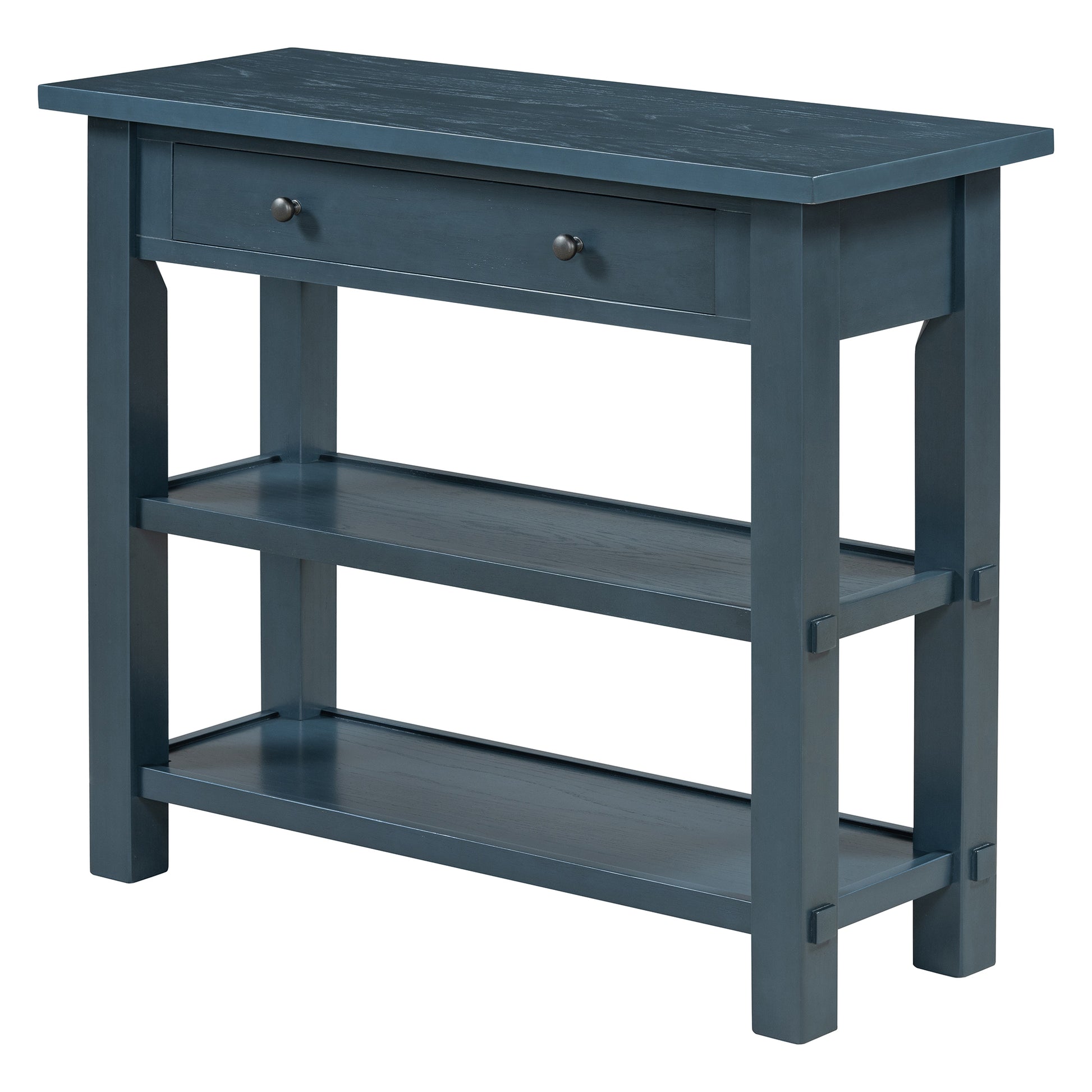 Retro Console Table With Drawer And Two Sturdy Shelves For Entryway, Living Room Navy Navy Mdf,Rubber Wood