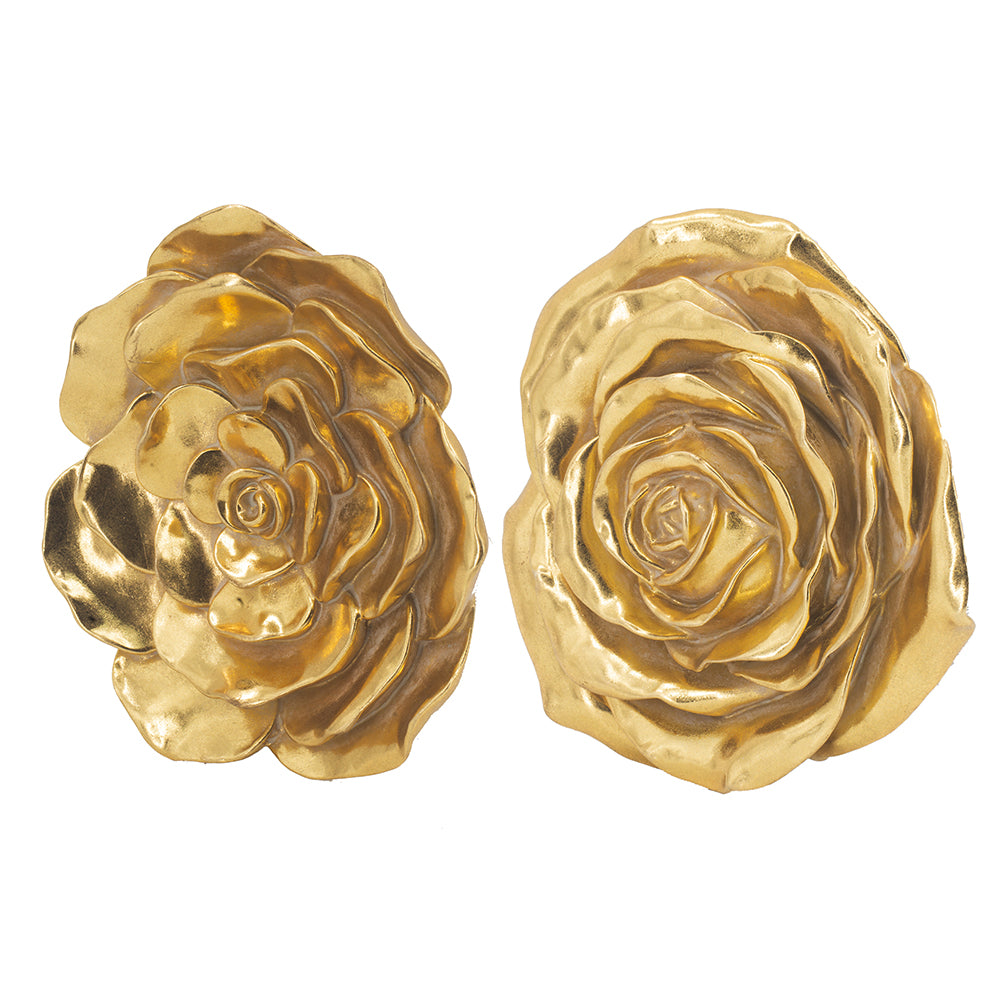 S 2 Gold Rose Hanging Wall Accents Gold Resin