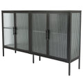 Stylish 4 Door Tempered Glass Cabinet With 4 Glass Doors Adjustable Shelf And Feet Anti Tip Dust Free Fluted Glass Kitchen Credenza Black Black Tempered Glass Sheet Metal Plastic