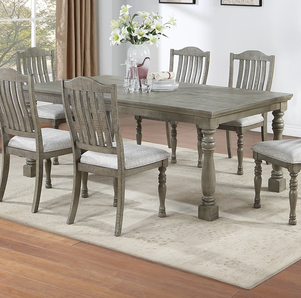 Dining Table 6X Side Chairs 7Pcs Dining Set Light Grey Finish Dining Room Furniture Plush Upholstered Fabric Seat Contemporary Style Wood Light Grey Seats 6 Wood Dining Room Contemporary,Modern,Transitional Rubberwood Rectangular 4 Leg Rectangular Dining