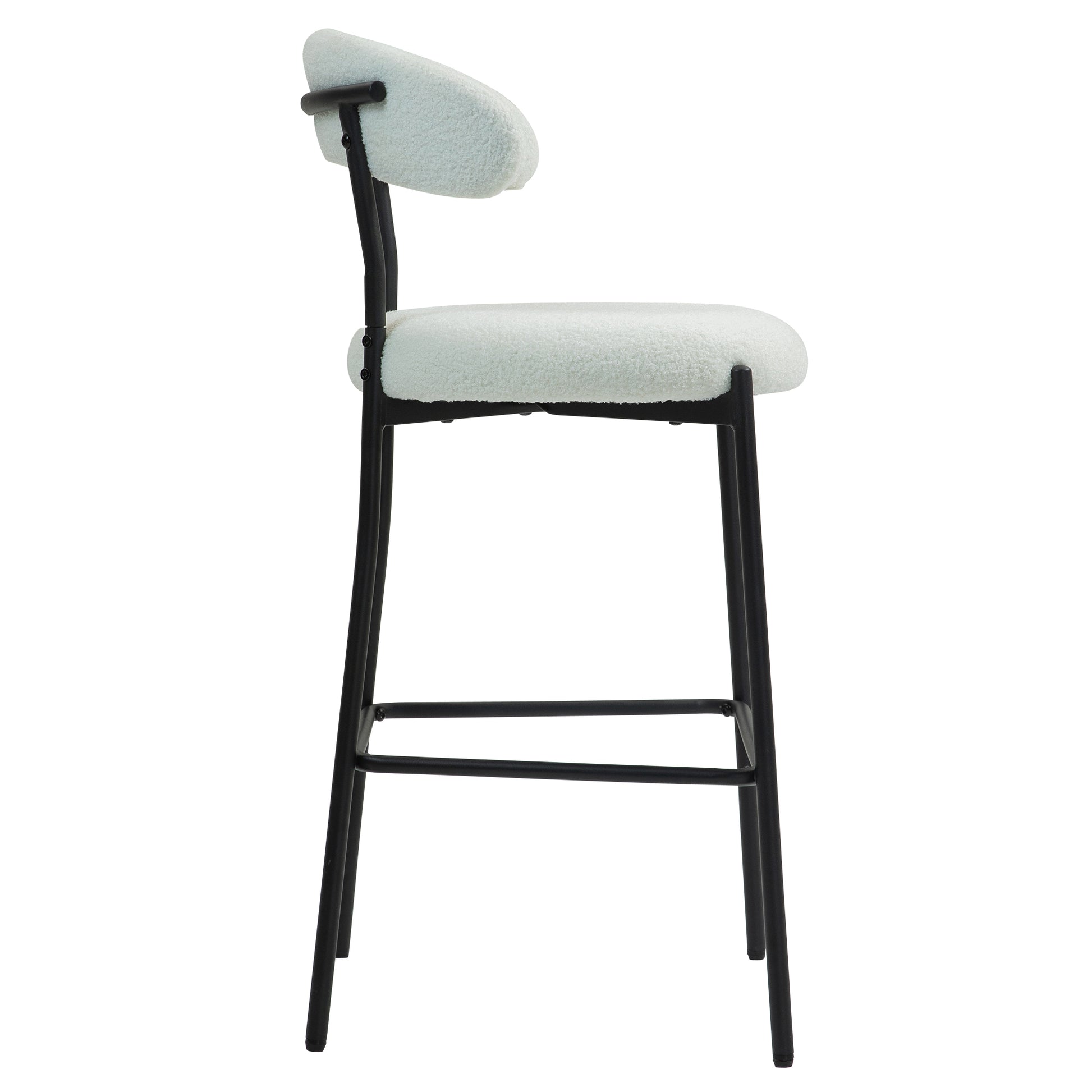 26'' Counter Height Bar Stools Teddy Fabric Cover Kitchen Island Counter Bar Stool With Black Powder Coating Base And Footrest Snow Cushion Metal White Kitchen Foam Modern Bar Stools Open Back 1 Foam Teddy