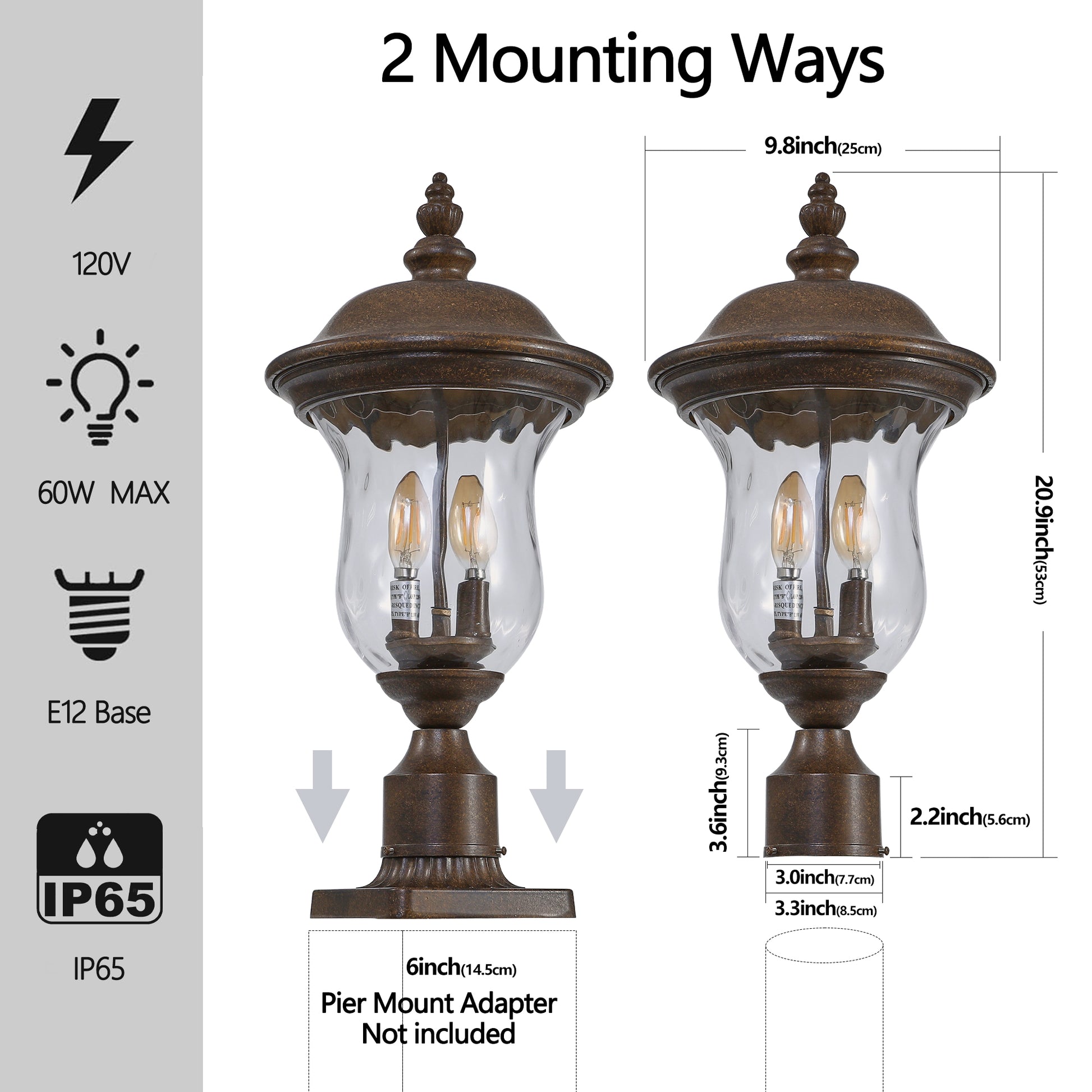 Vintage Outdoor Lamp Post Light, Waterproof Garden Patio Lantern With Clear Glass Shade, Classic Bronze Finish, Ideal For Yard, Porch, Walkway, And Driveway Lighting One Piece&No Bulb Brown Bronze