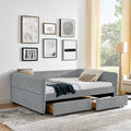 Daybed With Trundle Upholstered Tufted Sofa Bed, With Two Drawers, Queen Size, Boucle Fabric, Grey 88