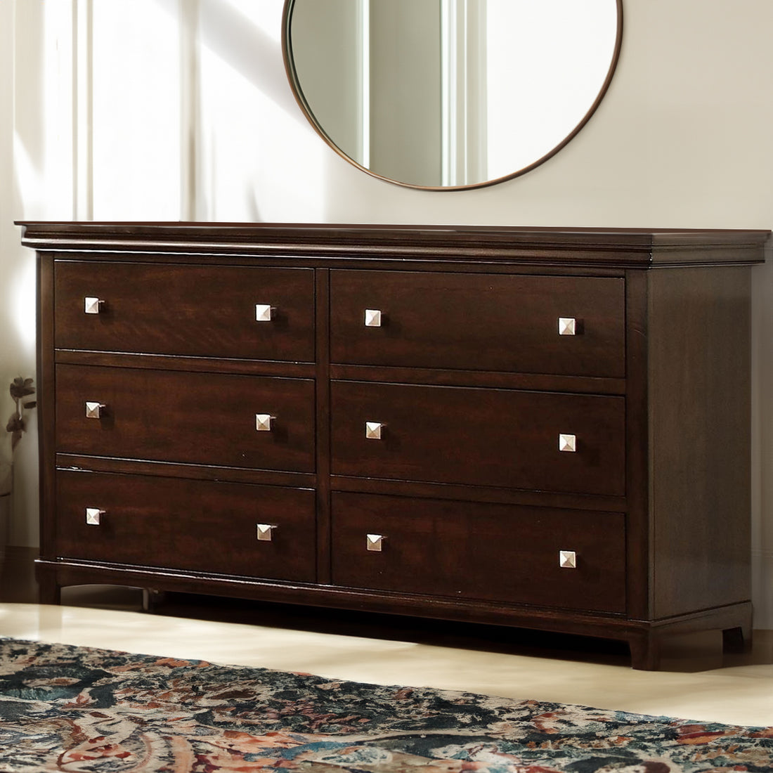 Designer Wooden Dresser In Transitional Style, Brown Cherry Brown Wood