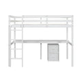 Twin Loft Wood Bed With Under Bed, Built In Desk, A Storage Cabinet Of 2 Drawers, Guardrails, Ladder,White Twin White Pine