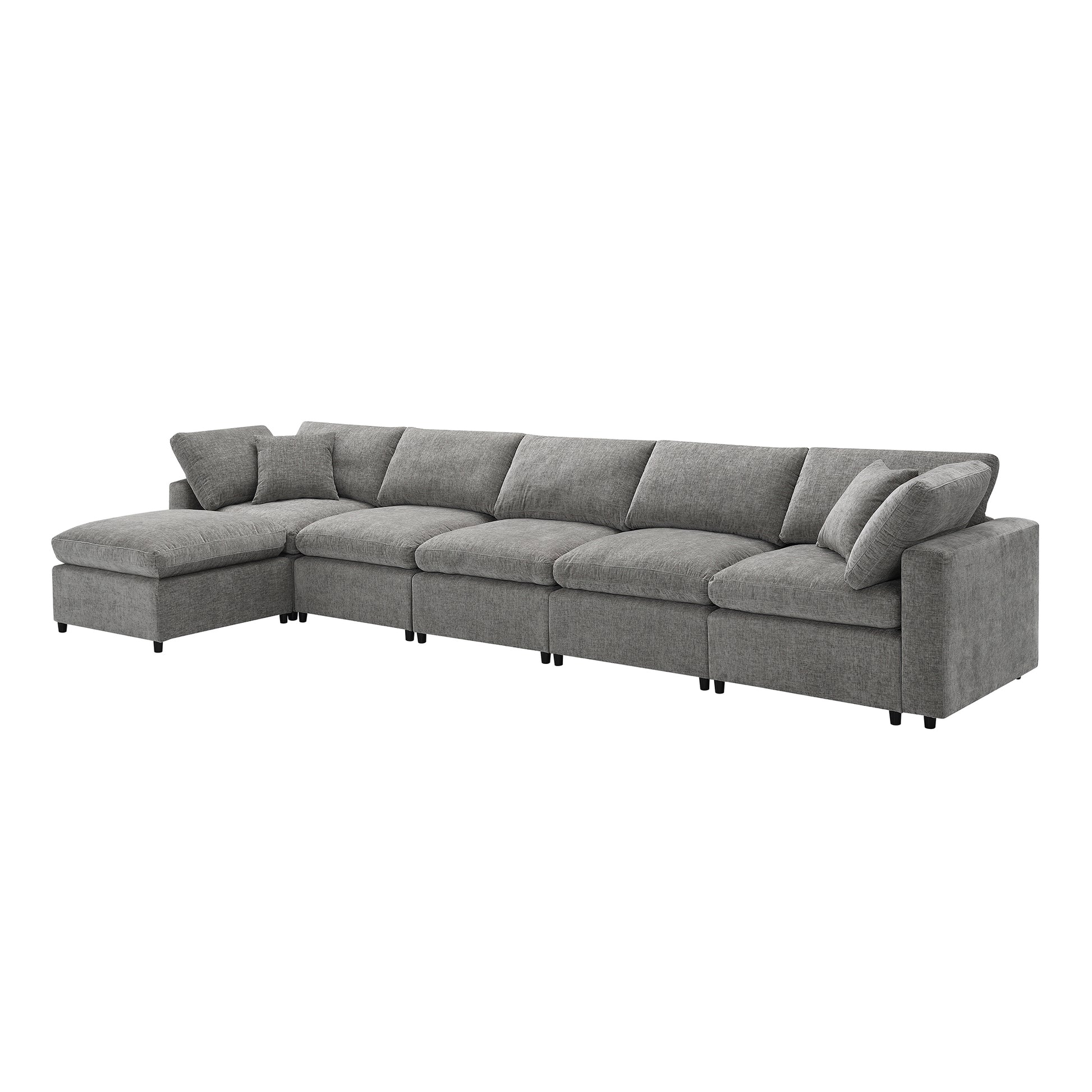 130*65" Modern Modular Cloud Sofa Bed, 6 Seat Chenille Sectional Couch Set With Ottoman,Free Combination,Convertible U Shaped Sleeper Sofa For Living Room, Apartment, 3 Colors Gray Chenille 6 Seat