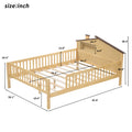 Full Size Wood Platform Bed With House Shaped Headboard, Led And Built In Storage, Natural Box Spring Not Required Full Natural Wood Bedroom Bed Frame Wood