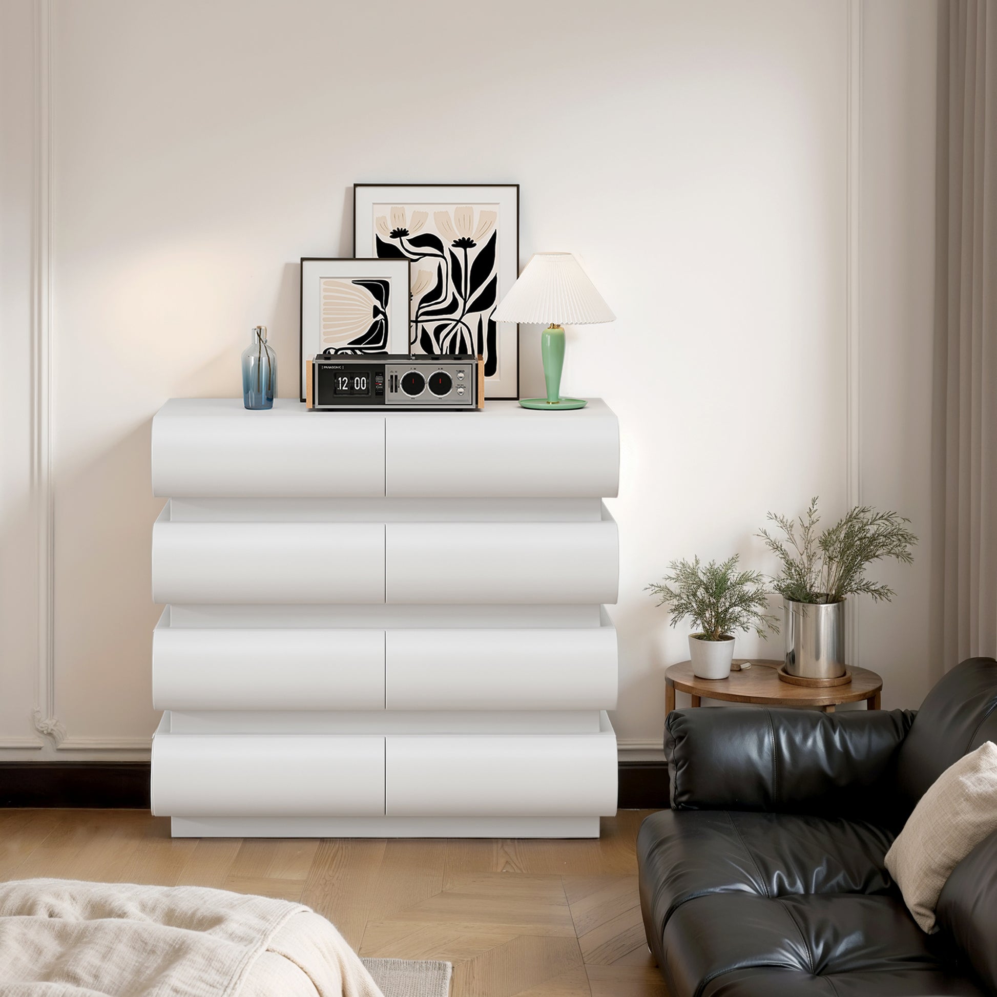 8 Drawer Dresser For Bedroom, White Dresser No Handle, Modern 8 Chest Of Drawers With Wide Storage White Mdf