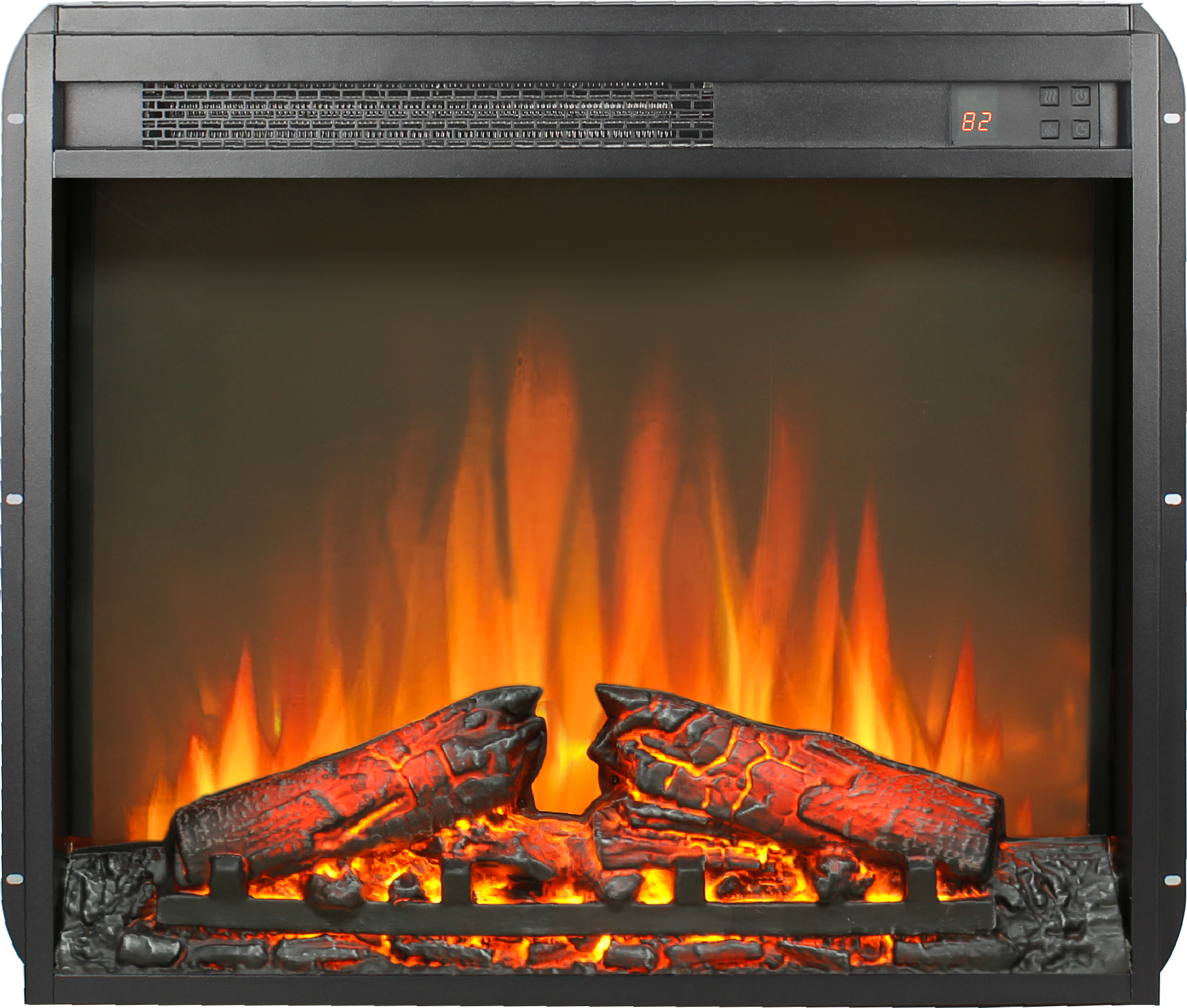 23 Inch Electric Fireplace Insert, Ultra Thin Heater With Log Set & Realistic Flame, Remote Control With Timer, Overheating Protection Powder Coated Electric Antique Black Vent Free Yes Insert Tempered Glass Sheet Metal Electric