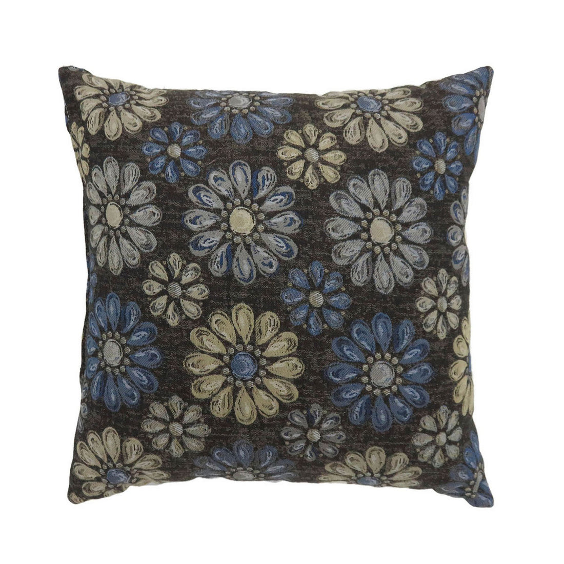 Contemporary Style Floral Designed Set Of 2 Throw Pillows, Navy Blue Navy Blue Polyester