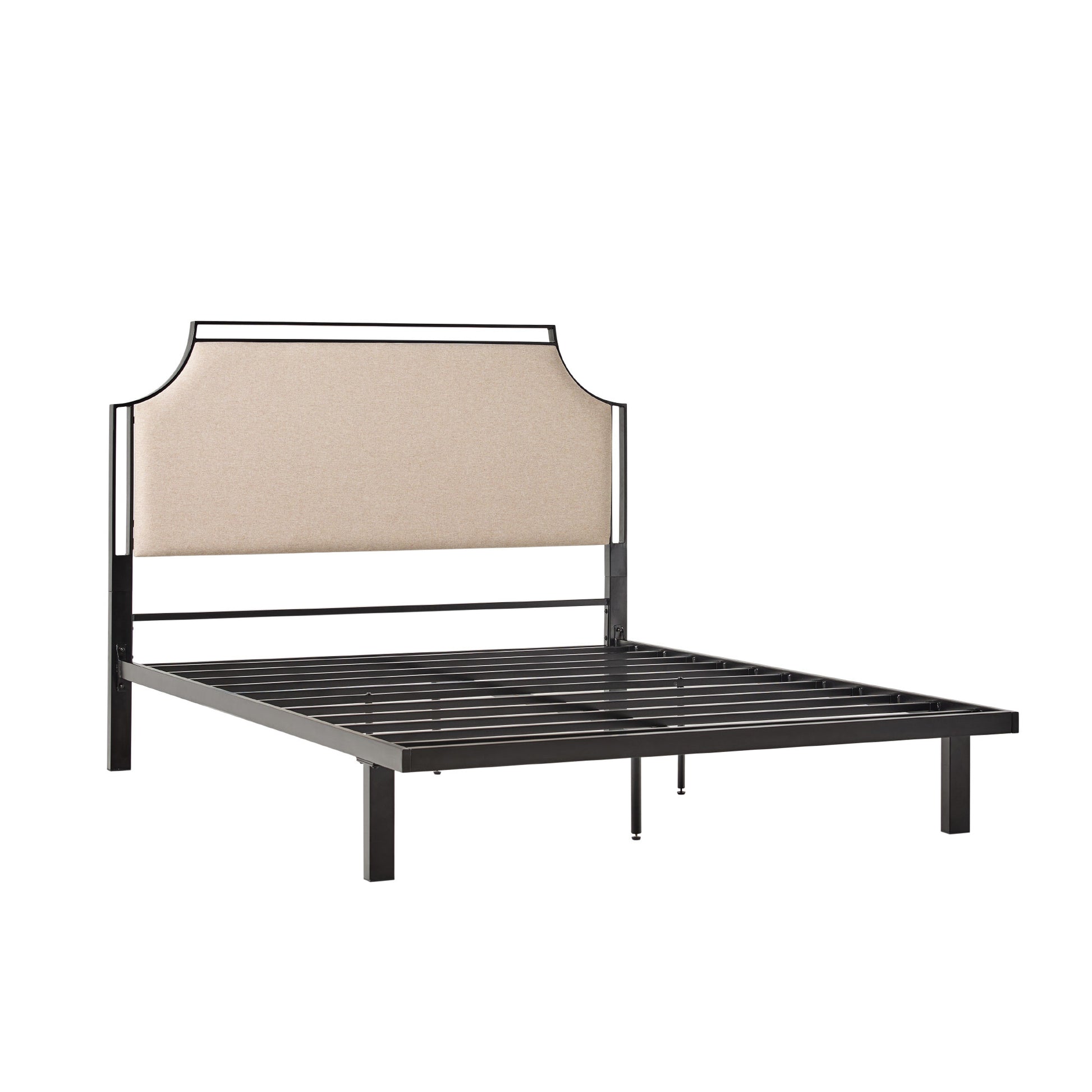 Traditional Upholstered Metal Queen Bedframe Tan Queen Tan Polyurethane Foam Steel