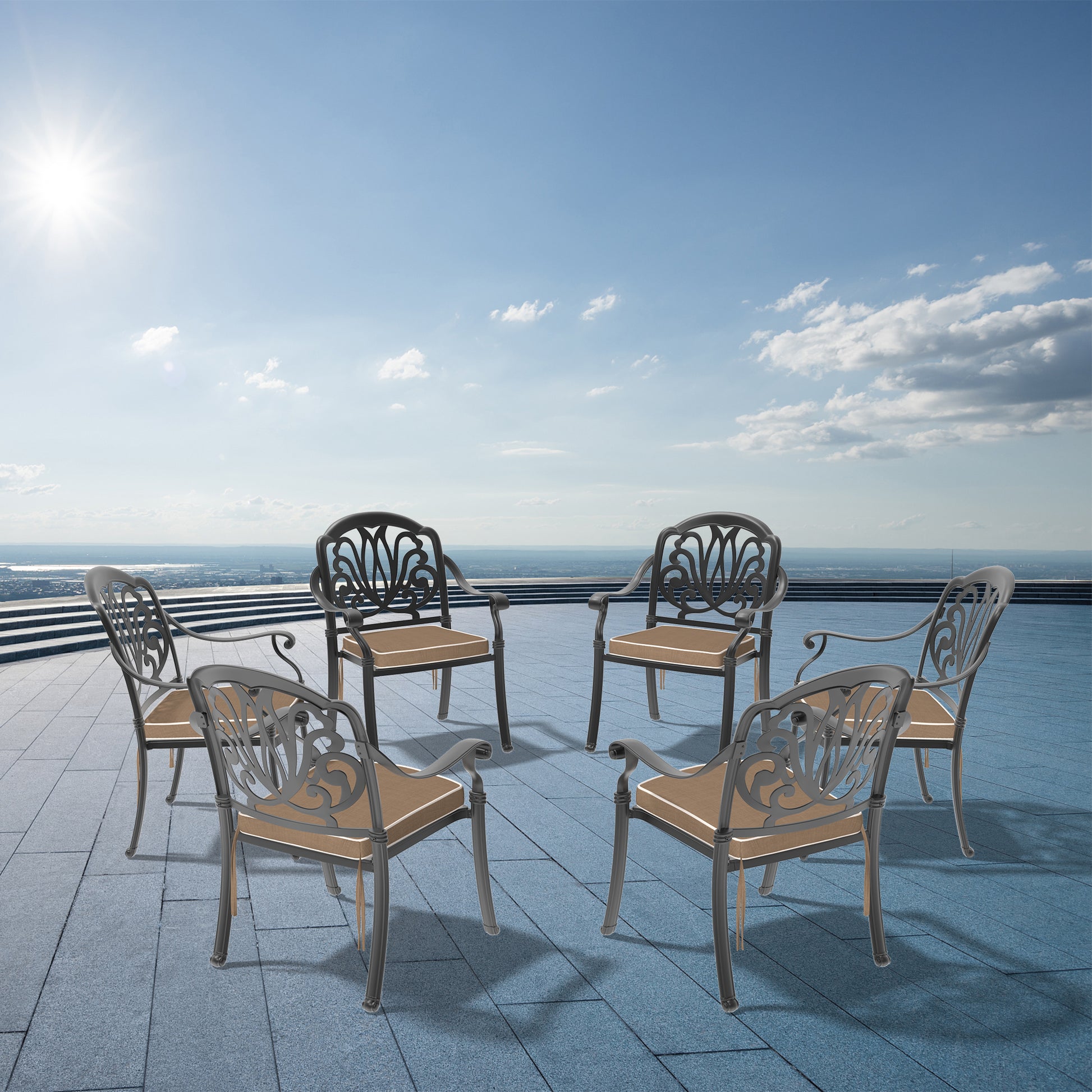 Cast Aluminum Patio Dining Chair 6Pcs With Black Frame And Cushions In Random Colors Yes Dining Set Black Rust Resistant Frame Water Resistant Cushion Garden & Outdoor Complete Patio Sets Aluminium