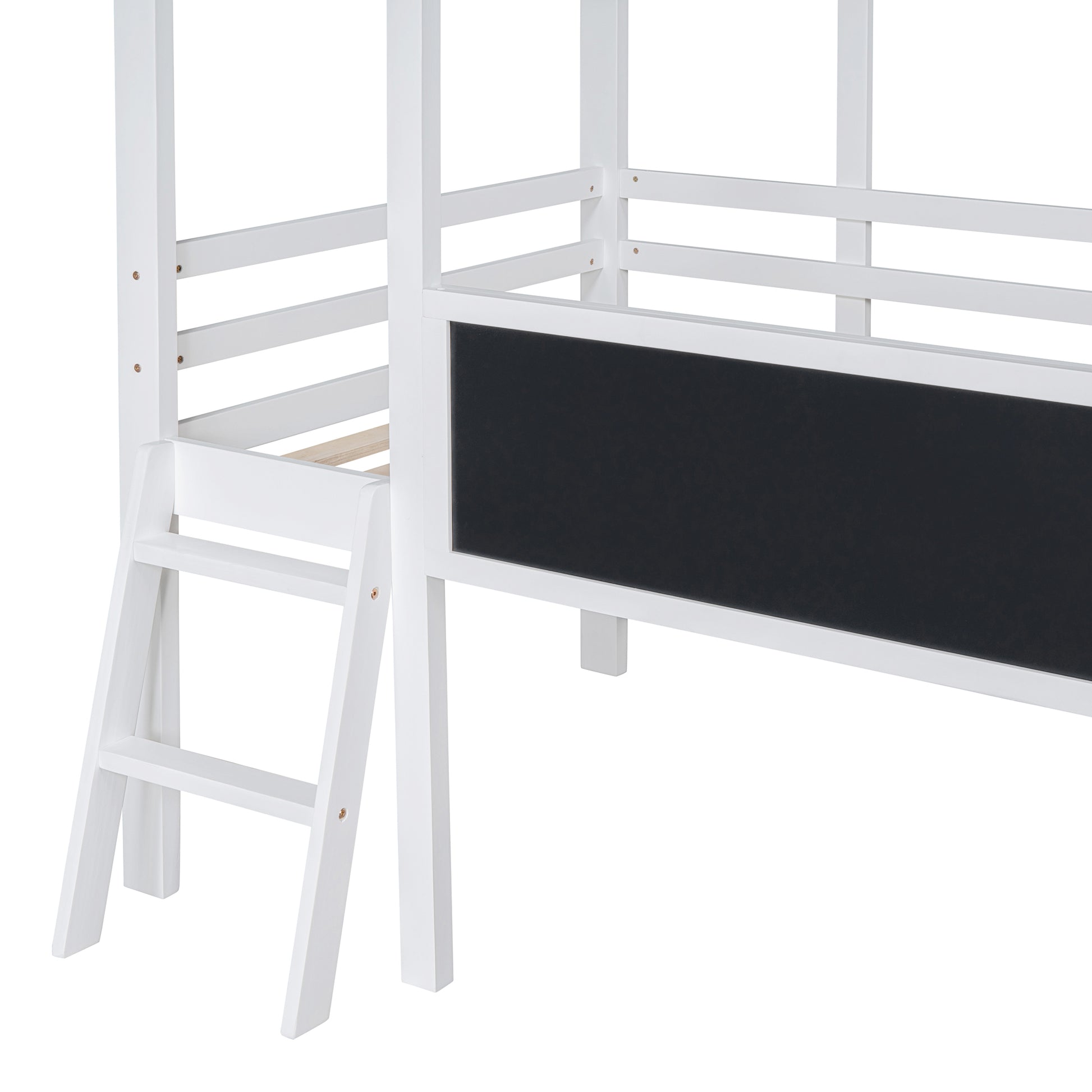 Twin Size Loft Bed With Ladder And Slide, House Bed With Blackboard And Light Strip On The Roof, White Twin White Solid Wood Mdf