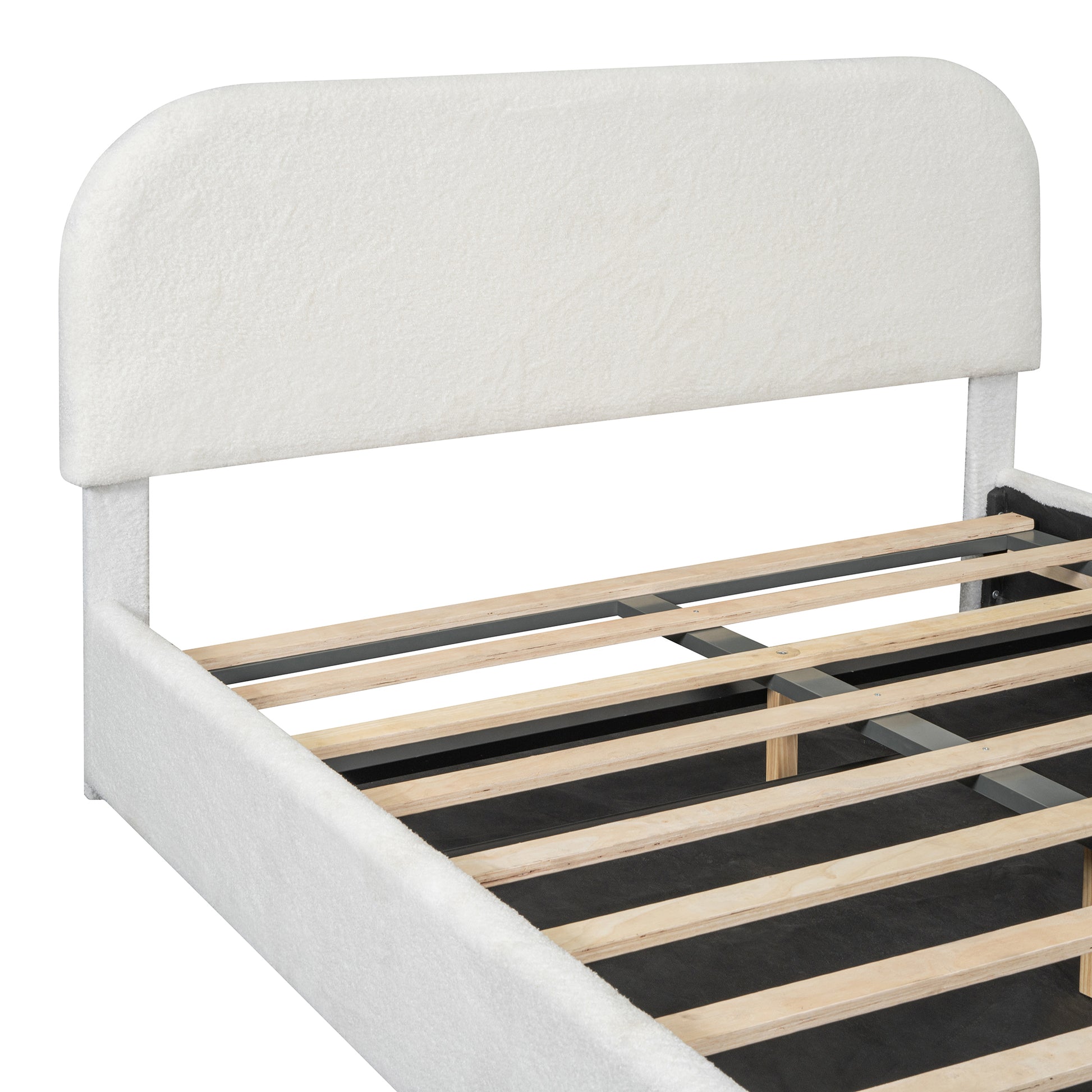 Teddy Fleece Queen Size Upholstered Platform Bed With Hydraulic Storage System, White Queen White Teddy