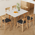 Table And Chair Set. White Sintered Stone Tabletop, Rubberwood Legs, Foldable Computer Desk, Foldable Desk. Solid Wood Dining Chair With Small Curved Backrest And Pu Cushions. Zd 1545 Dx 2361 Wood Seats 6 Wood