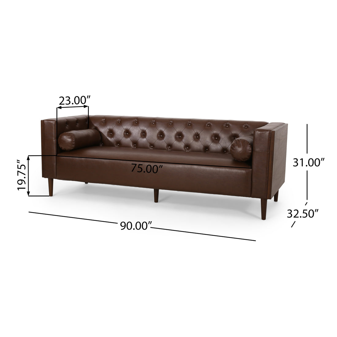 3 Seater Sofa Dark Brown Pu