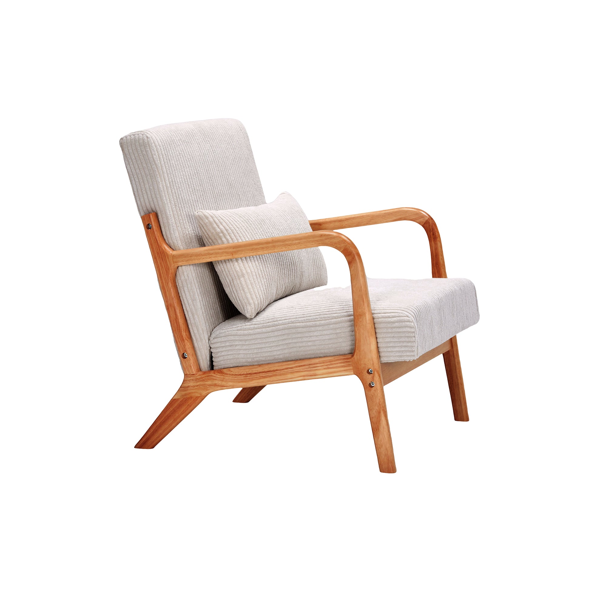 Mid Century Modern Accent Chair, Arm Chair Living Room Chairs With Pillow Upholstered Reading Chair With Solid Wood Frame & Living Room Bedroom Balcony Beige Beige Brown Primary Living Space