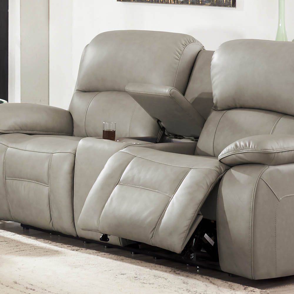 Westminster Power Headrest Zero Gravity Reclining Loveseat With Console Stone Gray Memory Foam Genuine Leather