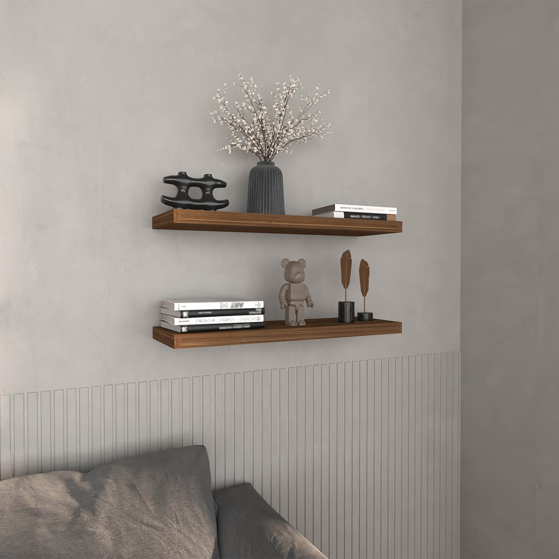 Floating Shelves 1.50" H, 2 Shelves, Mahogany Beige Solid Wood Mdf Engineered Wood