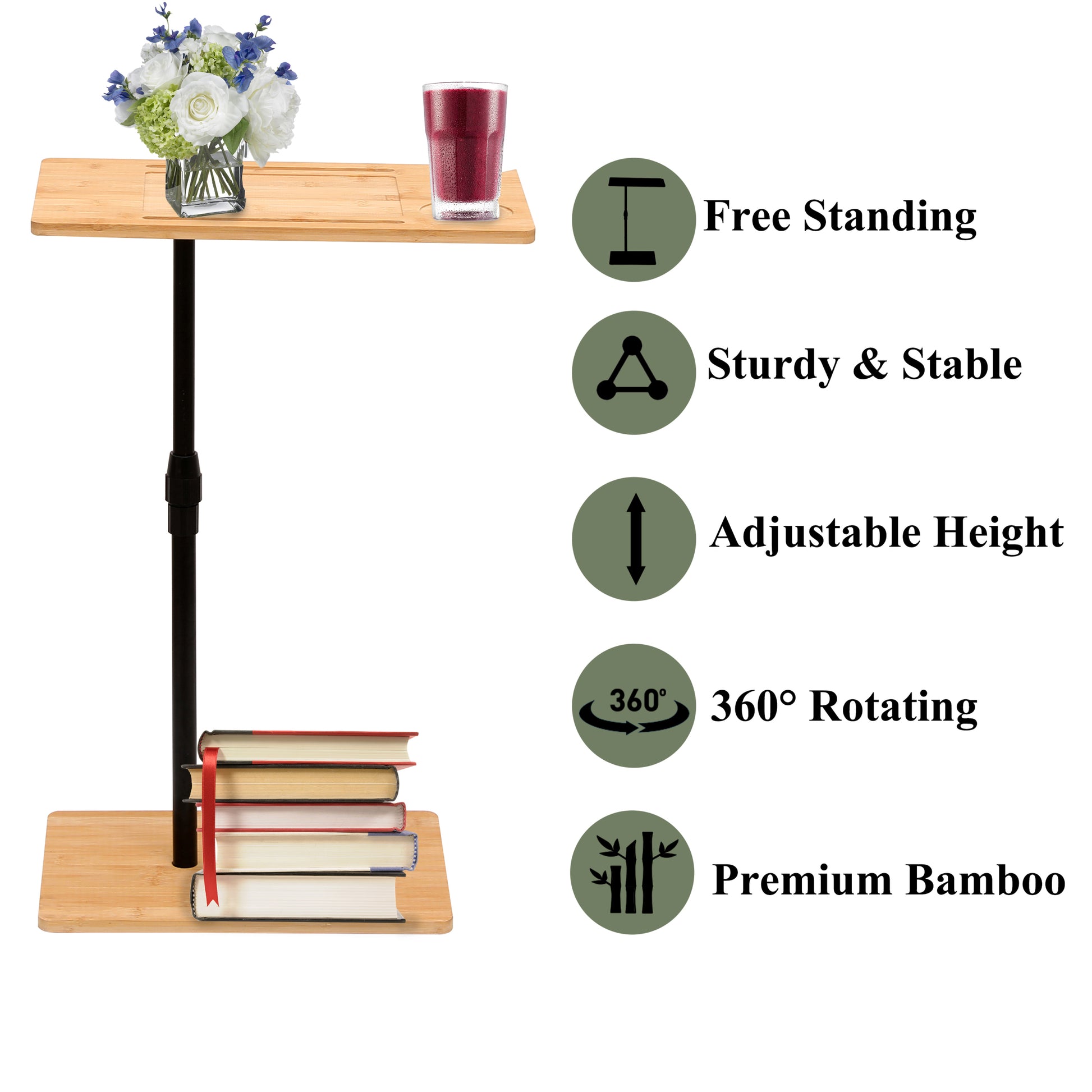 Bamboo Couch Tray Table Height Adjustable C Shaped End Table With Slots 2 Tier Sofa Side Table For Living Room & Bedroom Rectangle Rectangle Natural Height Adjustable & Standing Desks Primary Living Space Modern Manual Freestanding Rectangular Shelves