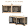 Dog Crate Furniture With Two Combined Room, Xl Large Double Dog Cage Furniture With Tray For Medium Large Dogs, Wooden Dog Kennel Furniture Black Natural Mdf Iron