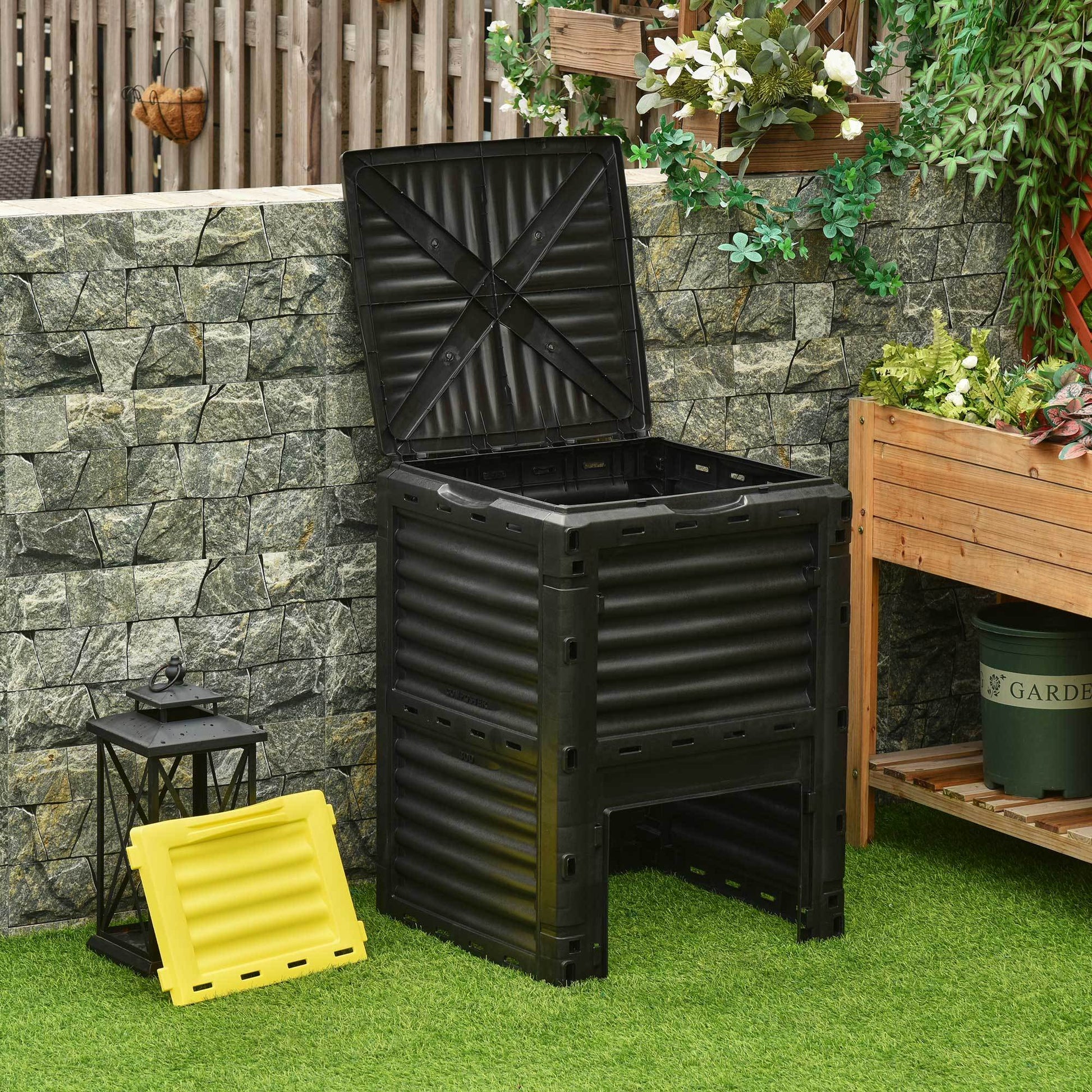 Outsunny Garden Compost Bin 80 Gallon Outdoor Large Capacity Composter Fast Create Fertile Soil Aerating Box, Easy Assembly, Yellow Yellow Polypropylene