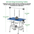 36 Inch Foldable Dog Grooming Table For Home With Adjustable Arm, Noose, Non Slip Surface, And Storage Mesh Tray Blue Mdf Metal