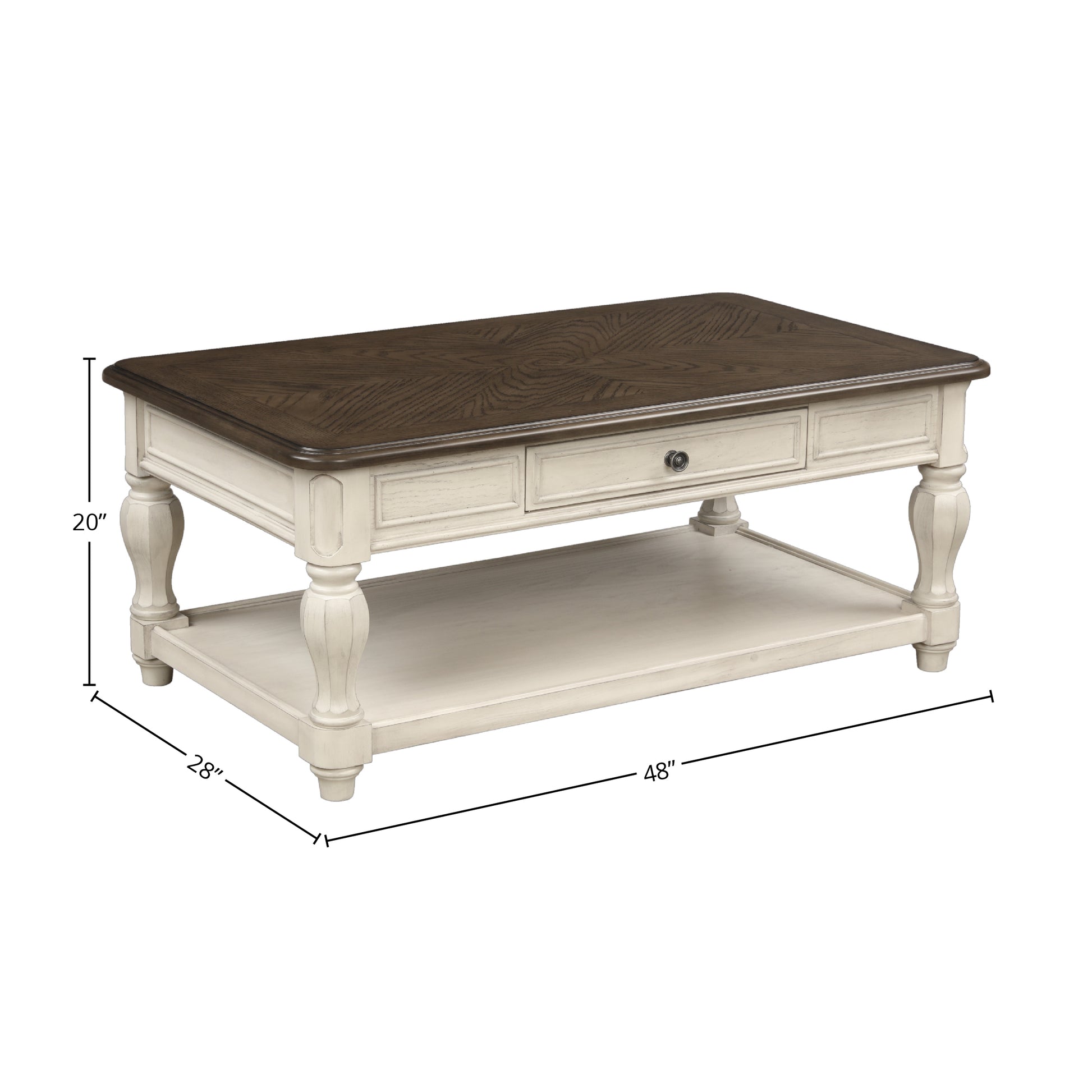 Two Toned Cocktail Table With Storage Ancient White Solid Wood Mdf