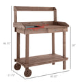 Outsunny 36'' Wooden Potting Bench Work Table With 2 Removable Wheels, Sink, Drawer & Large Storage Spaces, Brown Brown Wood