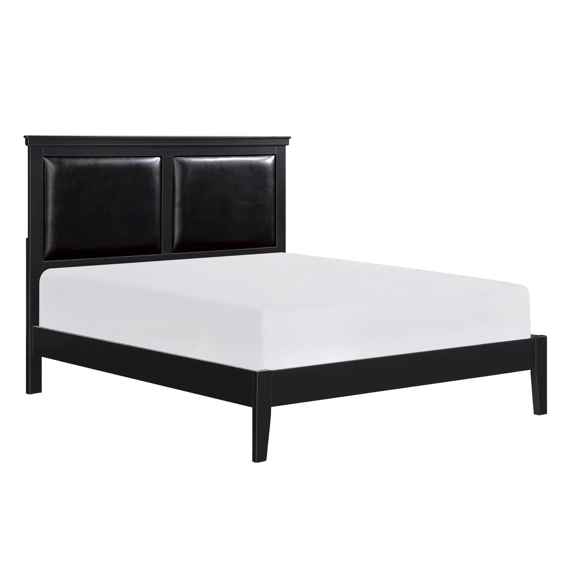 Classic Black Finish Queen Size Panel Bed Wooden Bedroom Furniture 1Pc Box Spring Required Queen Black Wood Bedroom Panel Faux Leather Wood