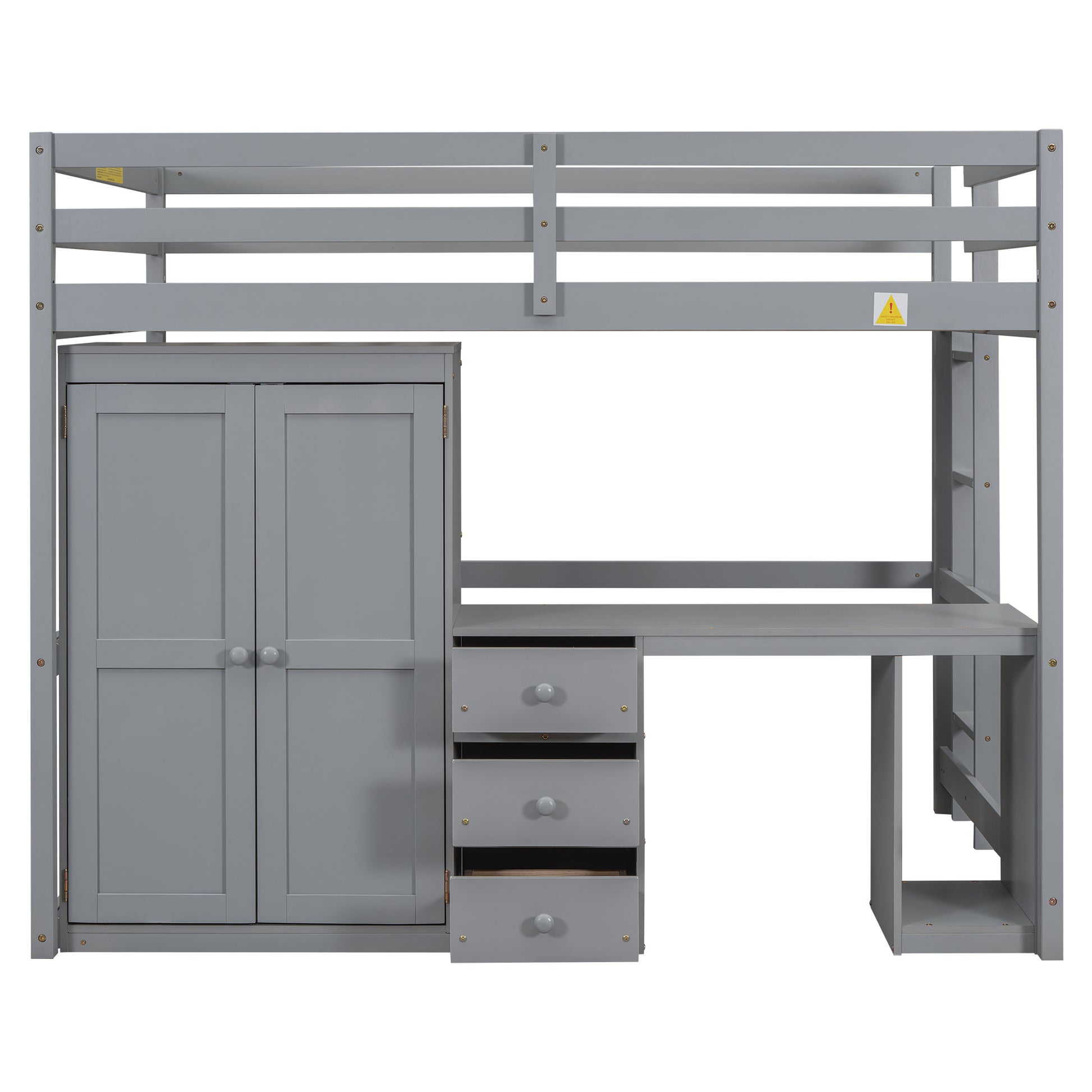 Full Size Loft Bed With Wardrobe, Desk And Storage Drawers, Gray Full Gray Pine