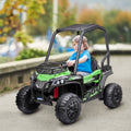 Aosom 12V Kids Utv, Battery Powered Electric Ride On Car With Music, Lights, Mp3 Usb, Suspension System & Remote Control, Toy Vehicle For Boys And Girls, Green Green Plastic