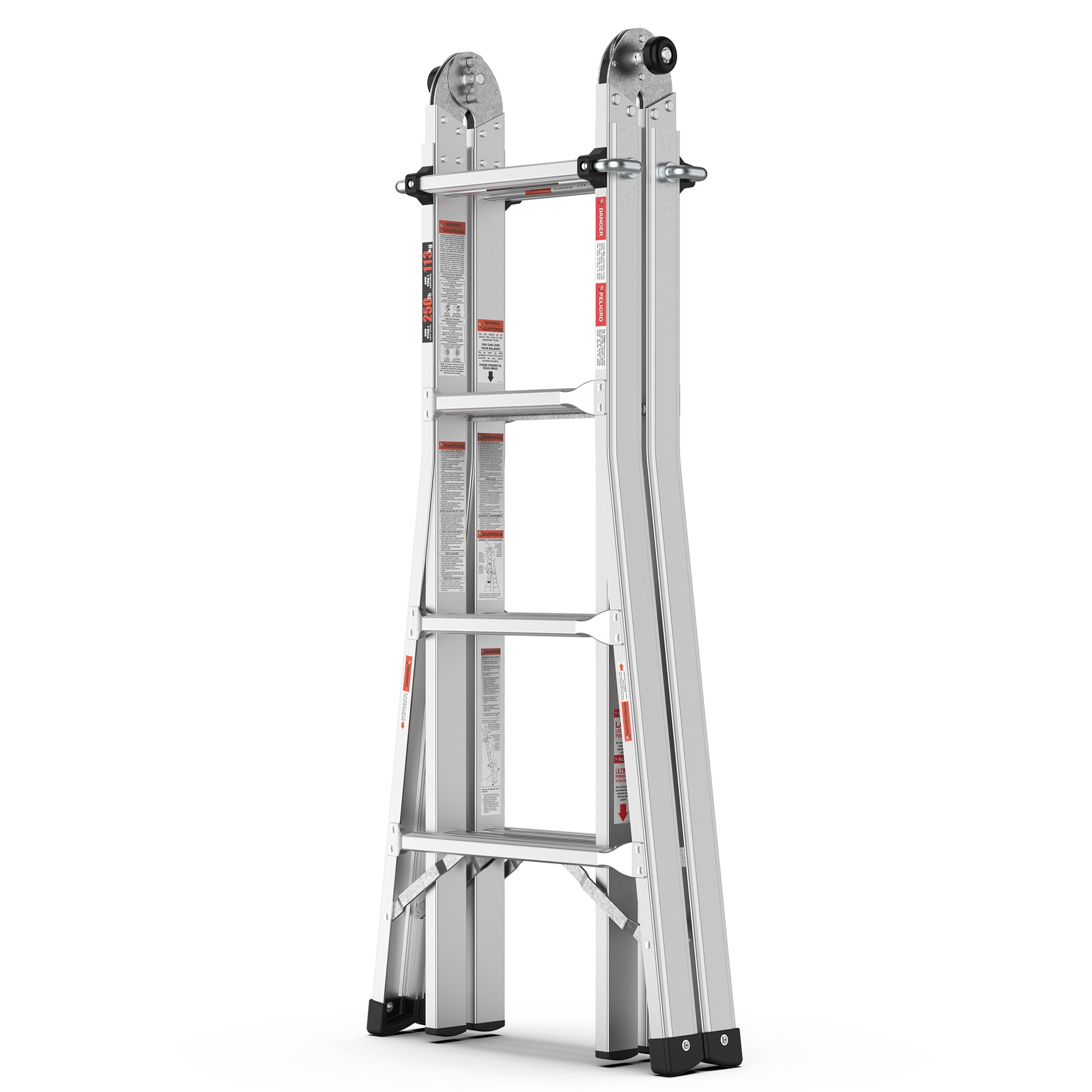 17Ft Multi Position Foldable Aluminum Ladder, A Frame And Straight Ladder, Ansi 250Lbs Grey Aluminium Alloy